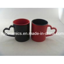 Tasse rouge et noir d&#39;amants de couleur, tasse de forme de coeur de 10 oz